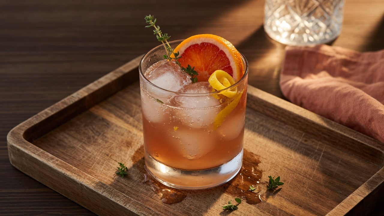 Drink z lodem i cytrusami w szklance