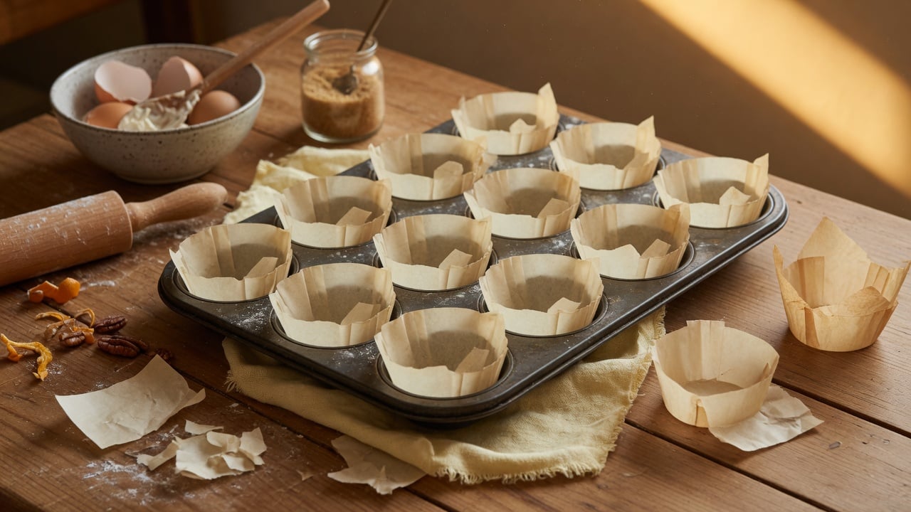 Domowe papilotki z papieru do pieczenia w foremce na babeczki